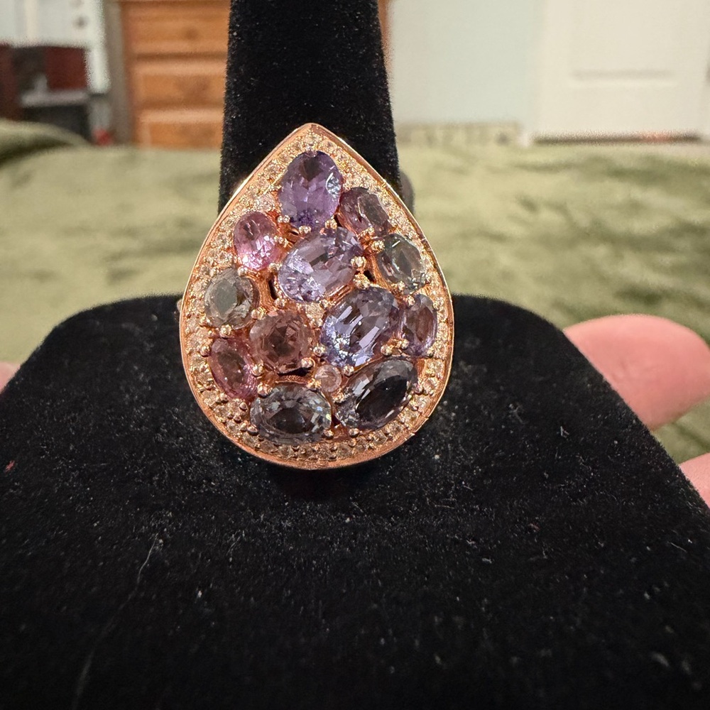 925 Rose Gold Tone Sterling Silver Spinel and Zircon Ring Size 7 - Picture 2 of 5